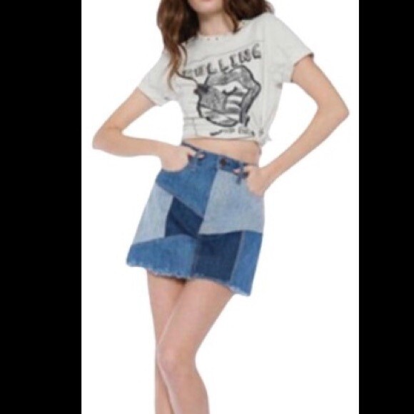 AO. LA Alice + Olivia Denim Patchwork Mini Skirt Size 25 | eBay