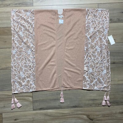 Everleigh Womens Lace Panel Open Front Kimono Coverup With Tassels Size M