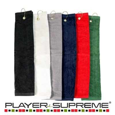 Player Supreme Signature Tri-Fold Cotton Terry Golf Sports Utility Towel 16"X24"