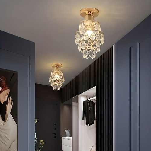 Il Piccolo Lampadario a Soffitto Argento Incorporato Moderno Mini Cristallo Luce per Casa - Foto 4 di 6