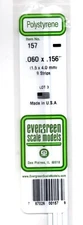 Evergreen 157 Styrene Strip Plastic .060" Thick x .156"  14" Long  pkg (9)