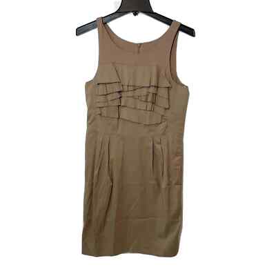 BCBGMAXAVRIA Womens Sleeveless Sheath Mini Dress Mocha Size 8 Ruffles Pockets