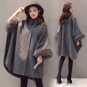 Women's hooded fur cape amice poncho rabbit knit thicken coat pullover jacket Sz 