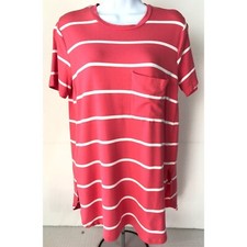 Mud Pie WomensTop Size S Coral White Stripes 1 Pocket Short Sleeves New with Tag