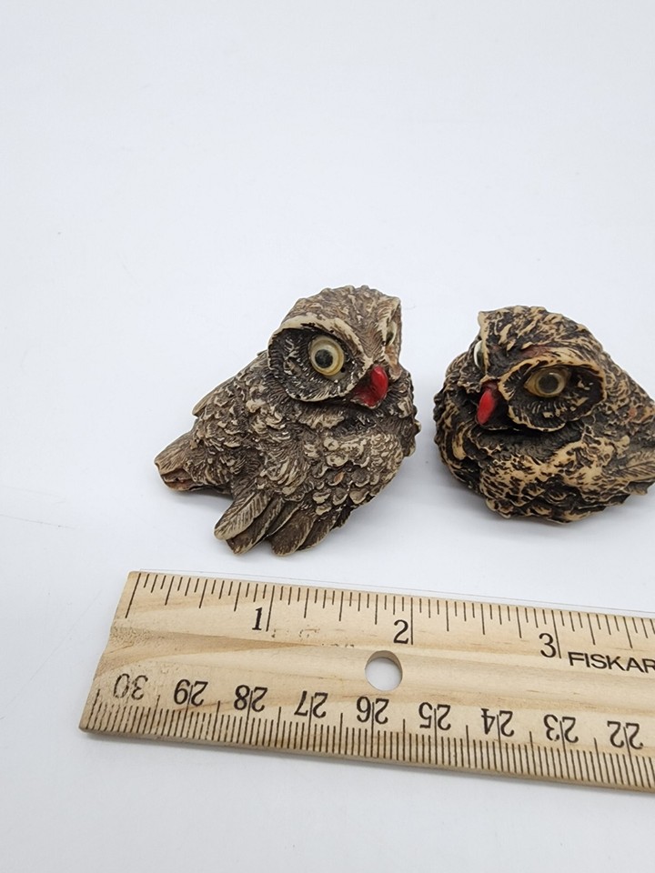 Vintage Owl Statue Hard Plastic Resin Owl Figurine Set of 2 brown owl