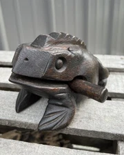 Hand Carved Wooden Frog Calling Guiro Percussion Musical Croaking Instrument