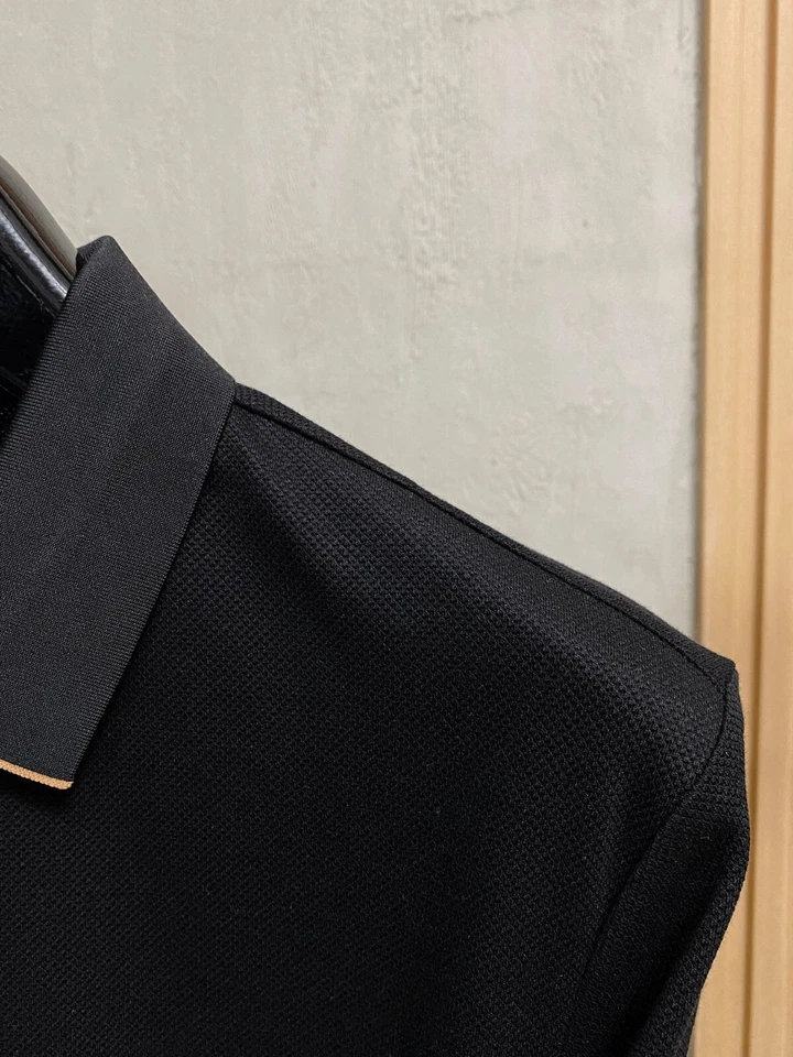 New Salvatore Ferragamo Men Cotton Polo Half Zip Logo Black - Image 3 of 4