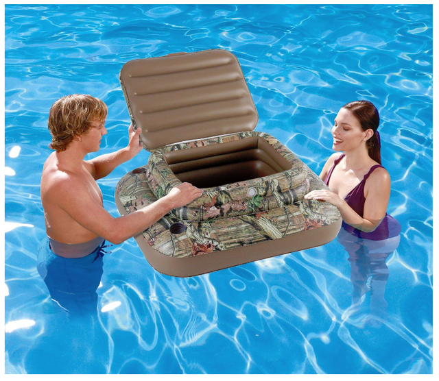Summer Waves Inflatable Cooler With Cup Holders And Mossy Oak Camo Pattern