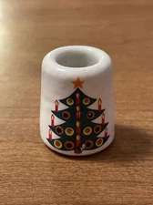 Vintage Tiny Porcelain Christmas Tree Candlestick Holder 1.25 Inches Unbranded