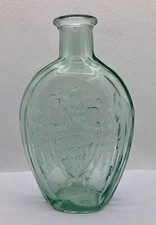 Oval Aqua Glass Bottle Embossed Eagle & Cornucopia 7&rdquo; / 18cm Tall