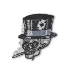 SKULL IN TOP HAT IRON ON PATCH 2.75" Rocker Biker Skeleton Embroidered Applique