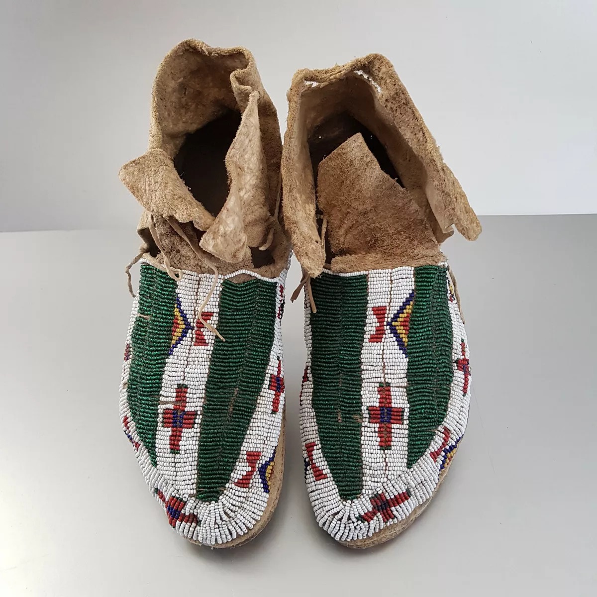 Classic Antique Sioux Lakota Beaded Moccasins on Buffalo circa