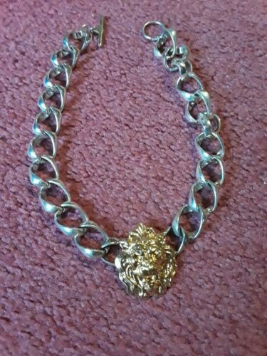 VINTAGE SILVER CHUNKY CHAIN WITH GOLD LIONS HEAD … - image 1