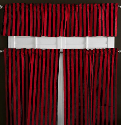 Poly Cotton Striped Print 3-Piece Kitchen Valance/Tier Café Curtain Window Set