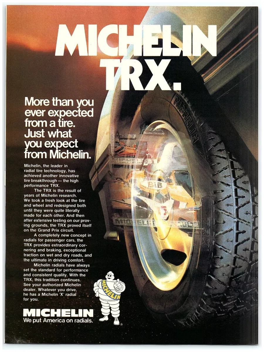 1982 Michelin TRX Tire Print Ad, Radials Grand Prix Circuit New Concept Man | eBay