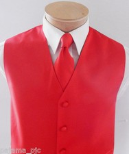 MEN'S Red XS - 6XL Solid Tuxedo Suit Dress Vest Waistcoat  Necktie Wedding Prom