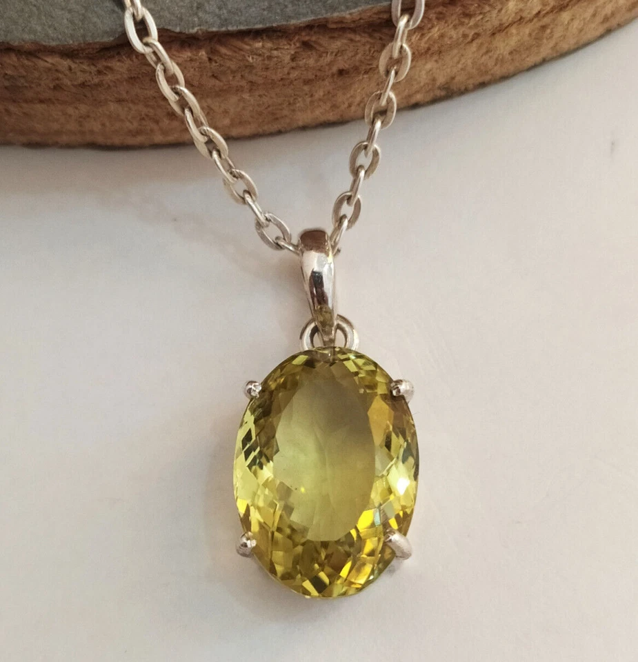 Gorgeous Lemon Quartz Huge Gemstone-Handmade Sterling Silver Prong Pendant Gift - Image 4 of 4