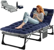 Portable Folding Cot for Adults, 4-Fold Reclining Folding Chaise with Pillow Mat