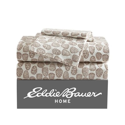 Eddie Bauer - Flannel Sheets King Size, King, Little Creek Pine Cone Beige 