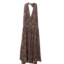 Michael Kors Womens Dress Midi Sz S Backless Haulter Neck Brown/Cream Paisley 