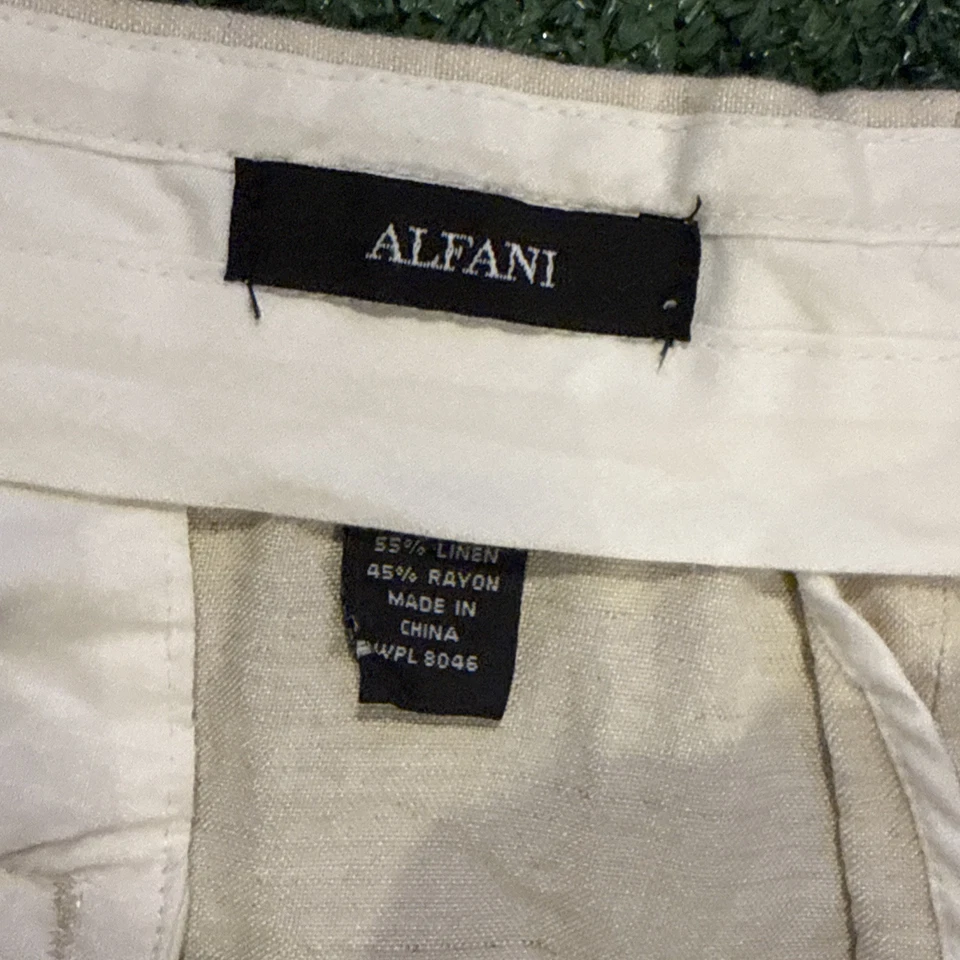 Alfani 男式 42x30 裤子 55% 亚麻内缝 30 奶油色 — 第 3/4 张图片