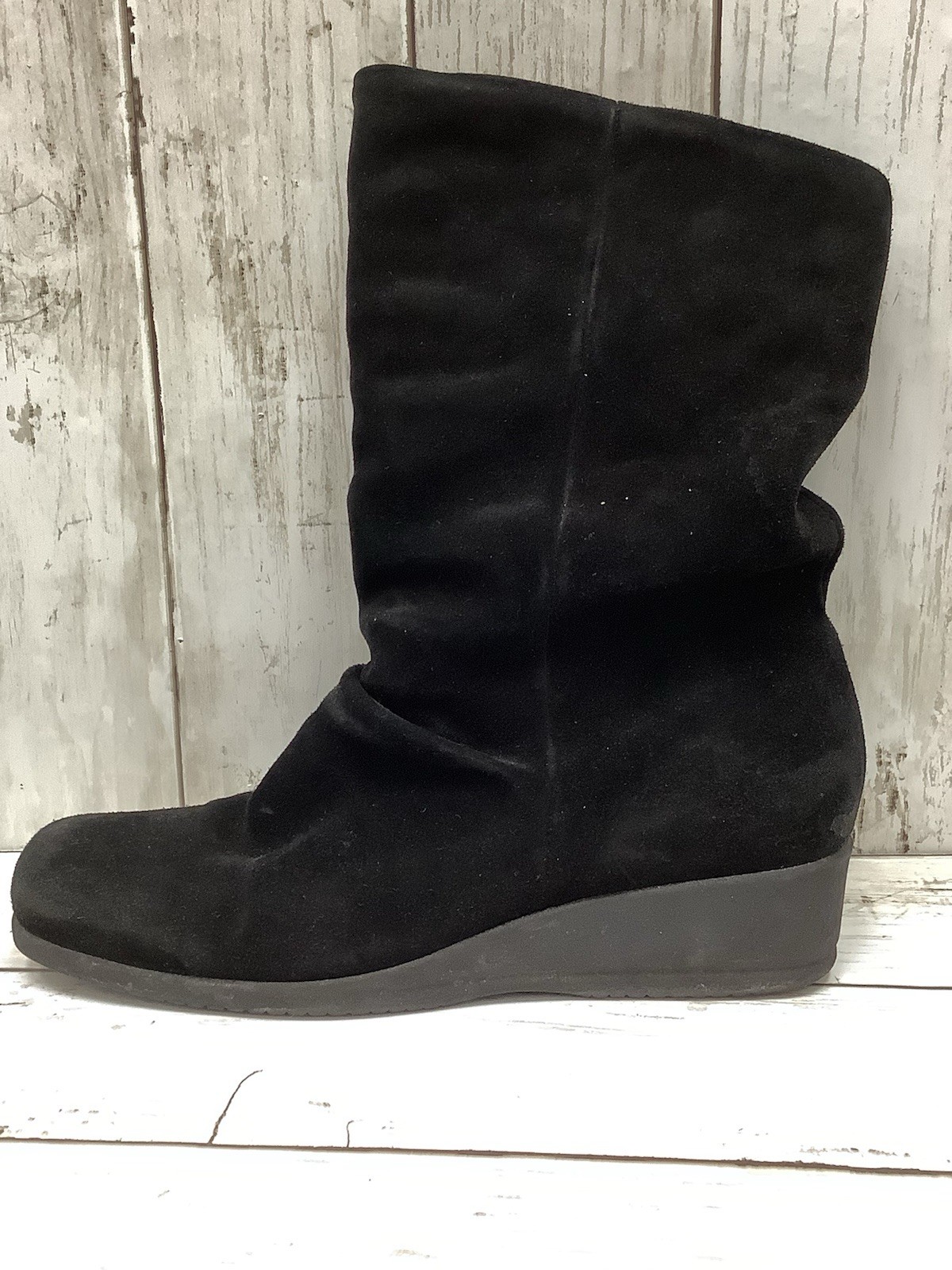 La Canadienne Black Suede Slouch Wedge Boots - Women's Size 6.5 M
