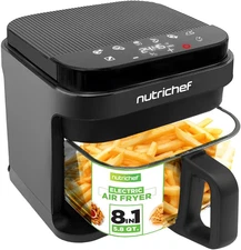Nutrichef 5.8 Quart Air Fryer | 8-1 Preset Cook Modes | Transparent Fry Bowl for