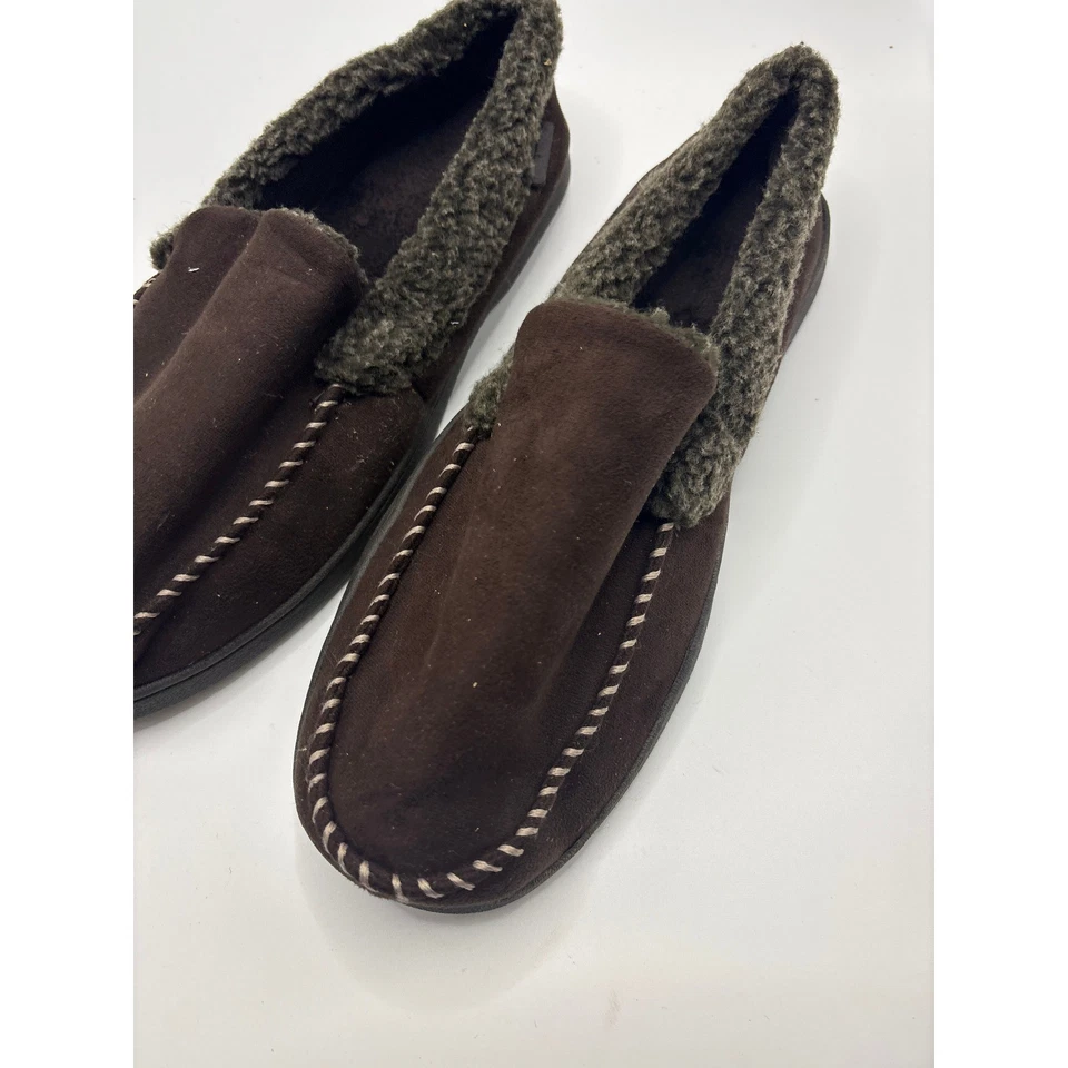 Zapatillas de mocasín forradas de piel sintética marrón Dearfoams para hombre XL 13-14 Foto 3 de 4