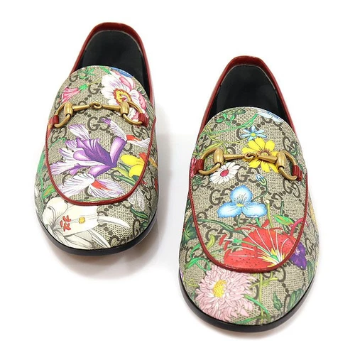Mocassins femme Gucci GG Supreme toile fleurie or Horsebit Jordan 38