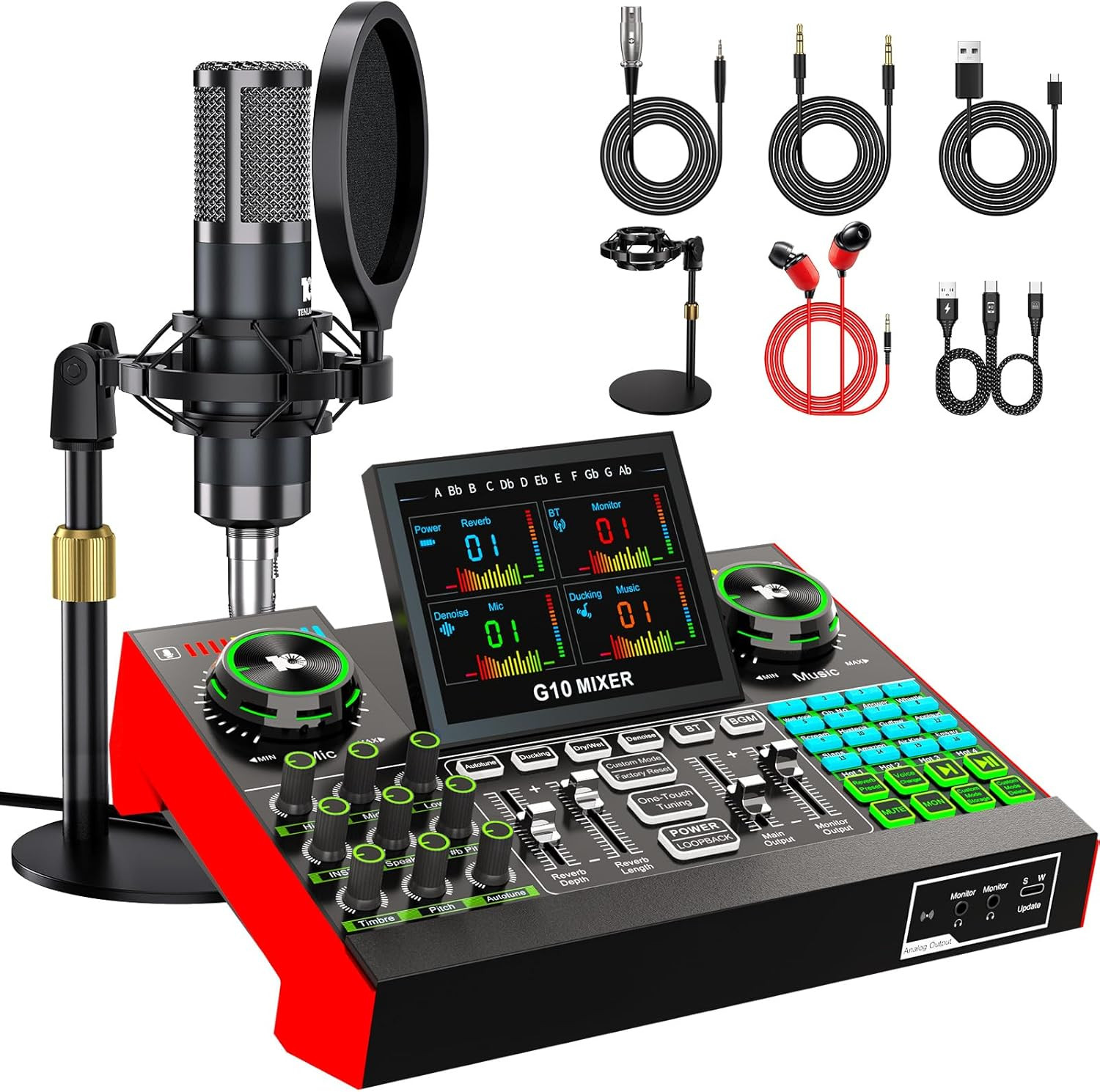 Podcast Microphone Bundle With Live Sound Board Audio Mixer, Podcast Equipment B