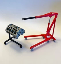 1/18 Scale Engine Hoist & Engine Stand Display Set  - Hoist, Stand w/ V8 Block