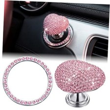 2 Pcs Bling Push to Start Button Cover Rhinestone Car Engine Start Ring, Pink