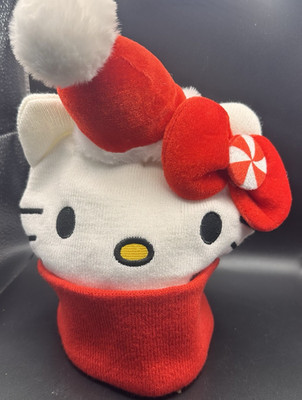 HELLO KITTY Sanrio Red Pom Pom Peppermint Beanie Hat One Size Adult NEW NWT