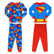 Superman Suit and Logos Boy's 4-Piece Pajama Set Multi-Color