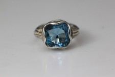 925 Sterling Silver Scratched Blue Stone Israel Size 6.75 Ring 6.5g RIN9675 