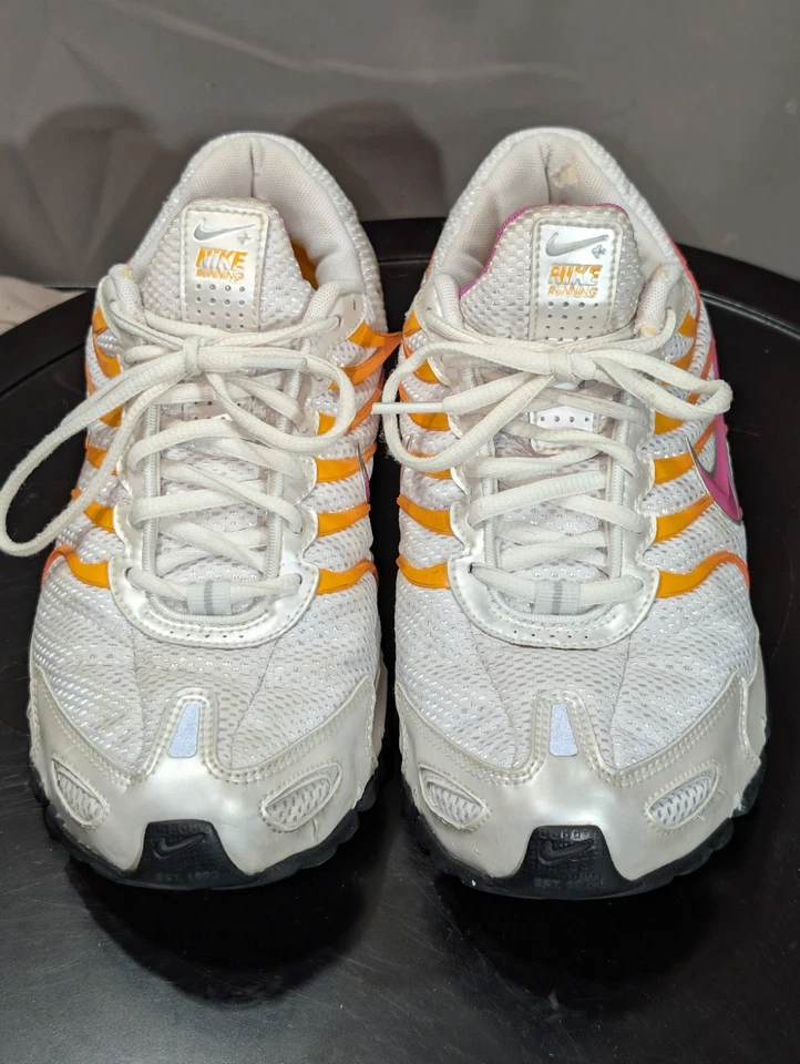 Nike Shox Mujer 8.5 Naranja Rosa Blanco TL Blanco Plata AV3595-100 Tenis Foto 3 de 4