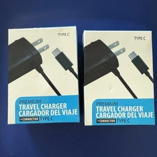 2pc Reiko Portable Type C Travel Adapter Charge With Built in Cable in Black