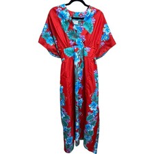 Maxi Vestido Vintage Kalena Fashions of Hawaii Rojo Hibisco Caftán Talla Única (S-XL)