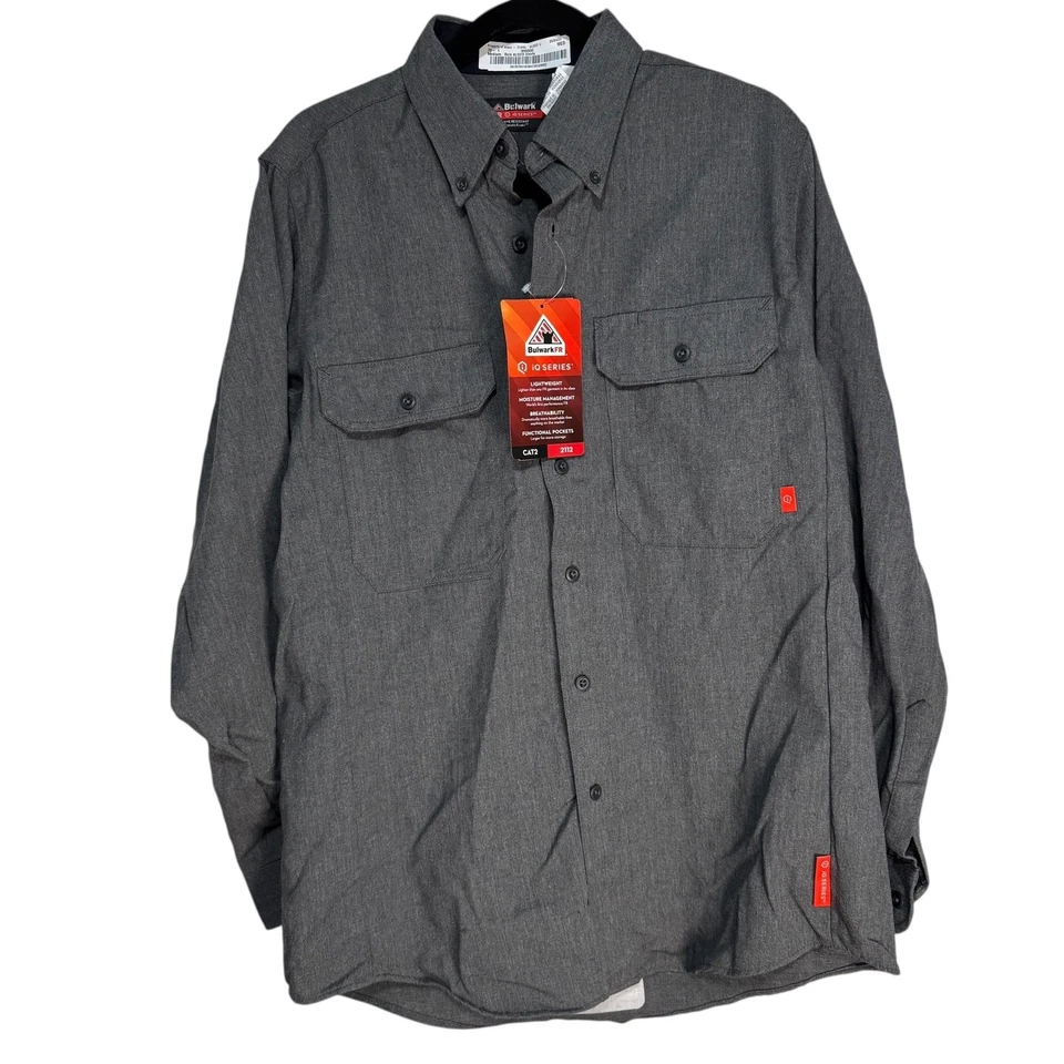 Bulwark FR iQ Series Lightweight Comfort Woven Work Shirt Men Medium Grey - Image 2 of 4