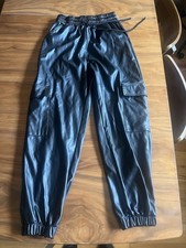Woman  s Faux Leather Cargo Pants Size M Stretch Waist And Ankle C6