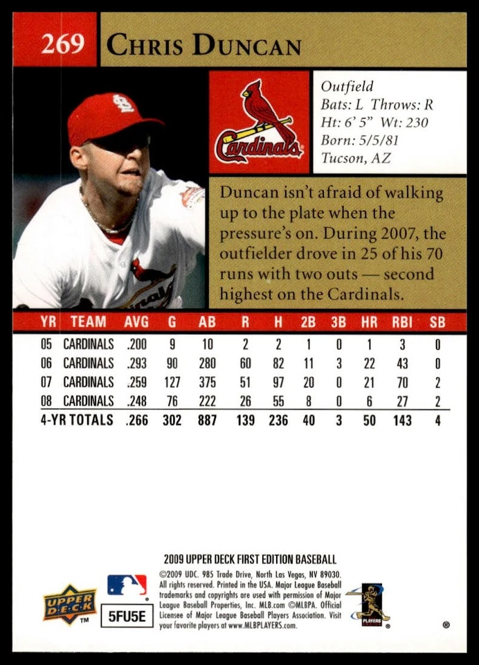 2009 Upper Deck First Edition #269 Chris Duncan - Image 2 of 2