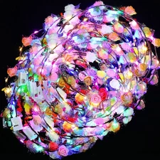 Syhood 50 Pcs LED Flower Crowns Headbands, Light up Flower Crowns for Women, ...