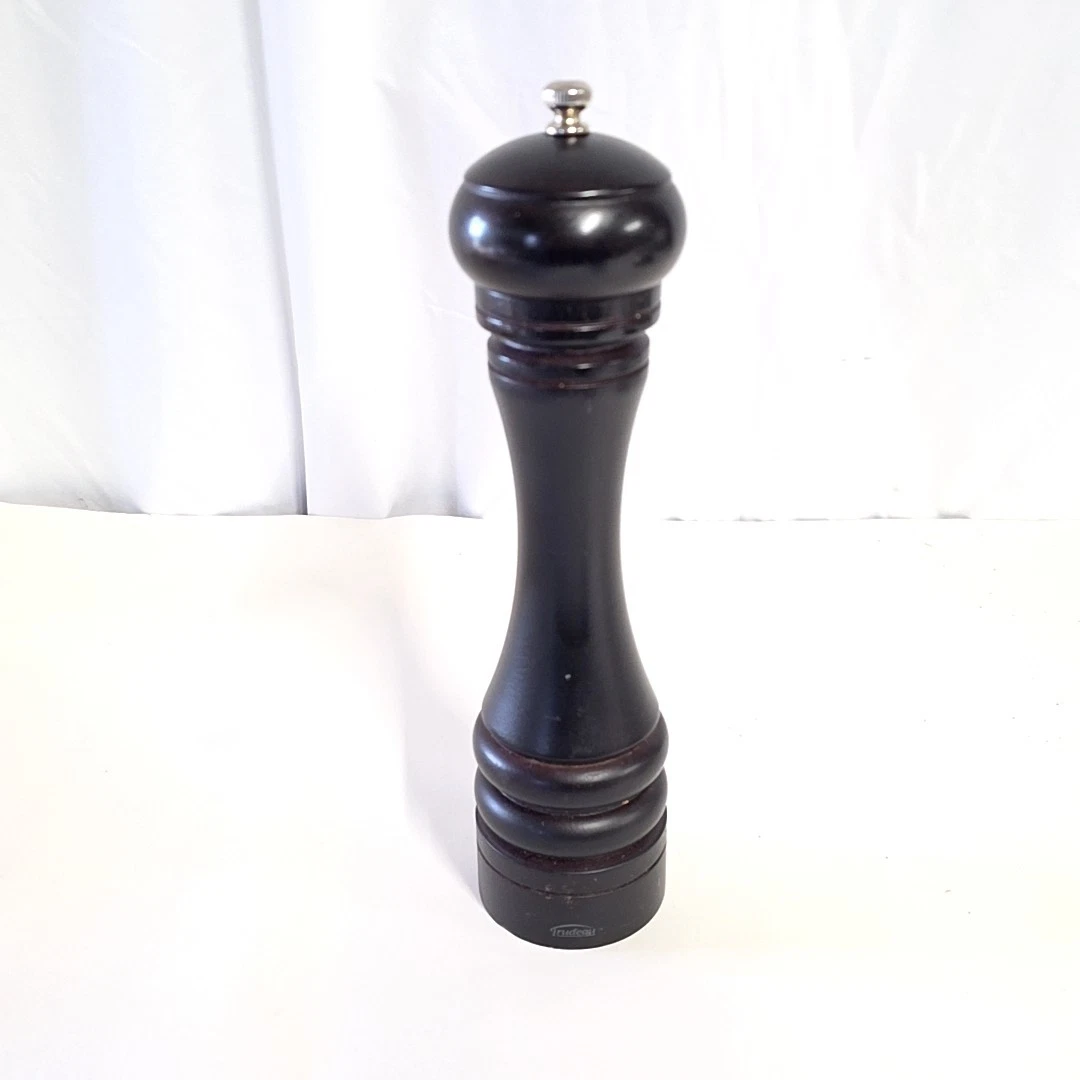 Trudeau 10.5" Dark Brown Wood Pepper Mill Metal Grinder Adjustable Kitchen Spice