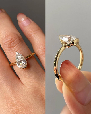 2.00Ct Pear Cut Lab-Created Solitaire Engagement Her Ring 14K Yellow Gold Plated