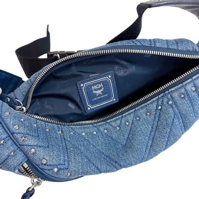 MCM Denim Collection Quilted Studs Body Bag/Waist Pouch in Blue