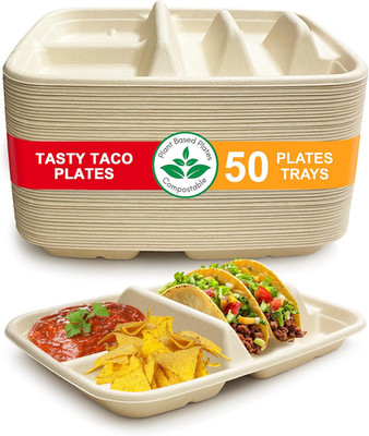 Platos tacos desechables set 50 para 2 tacos 2 acompanamientos papel premium
