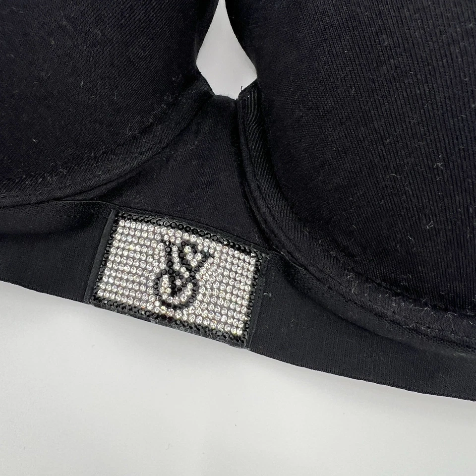 Victoria’s Secret 38DD Negro Push Up Perfecto Camiseta Sujetador Estrás Logo 420298 Foto 2 de 4