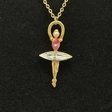Ballerina Dancer  Gold Tone Necklace Minimalist Rhinestone- Recital Gift!