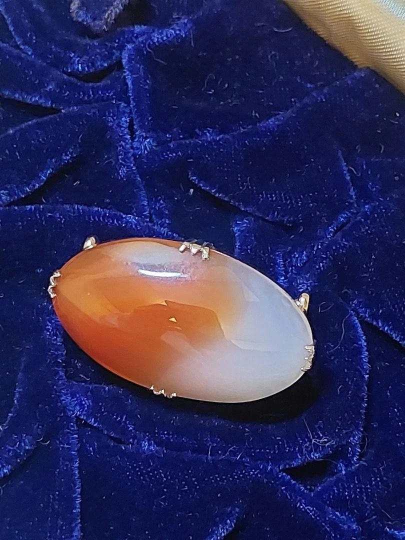 Japanese Agate Orange White Gradation Obi Belt Tsuke Showa Retro Silver Engraved