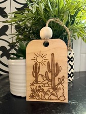 Wood Engraved Desert Cactus Hanging Ornament Essential Oil Diffuser Handmade